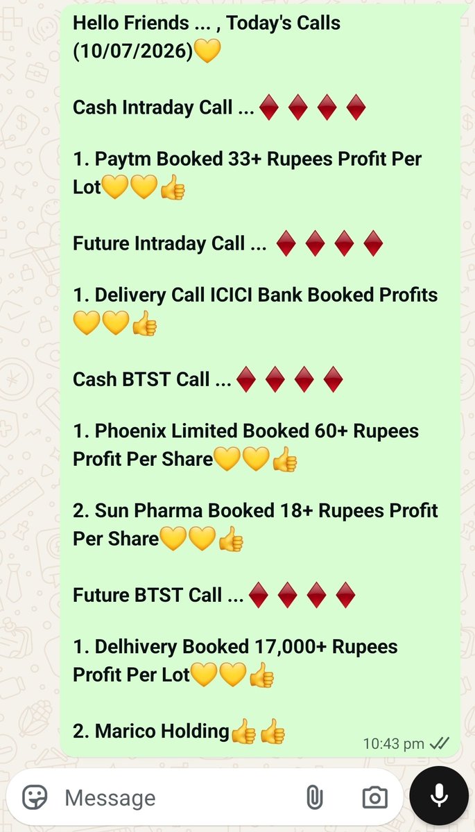 GirijaEquities's tweet photo. Today's Calls ... (10/07/2026)✨💫💛✅ https://t.co/mTkPtMYAMt