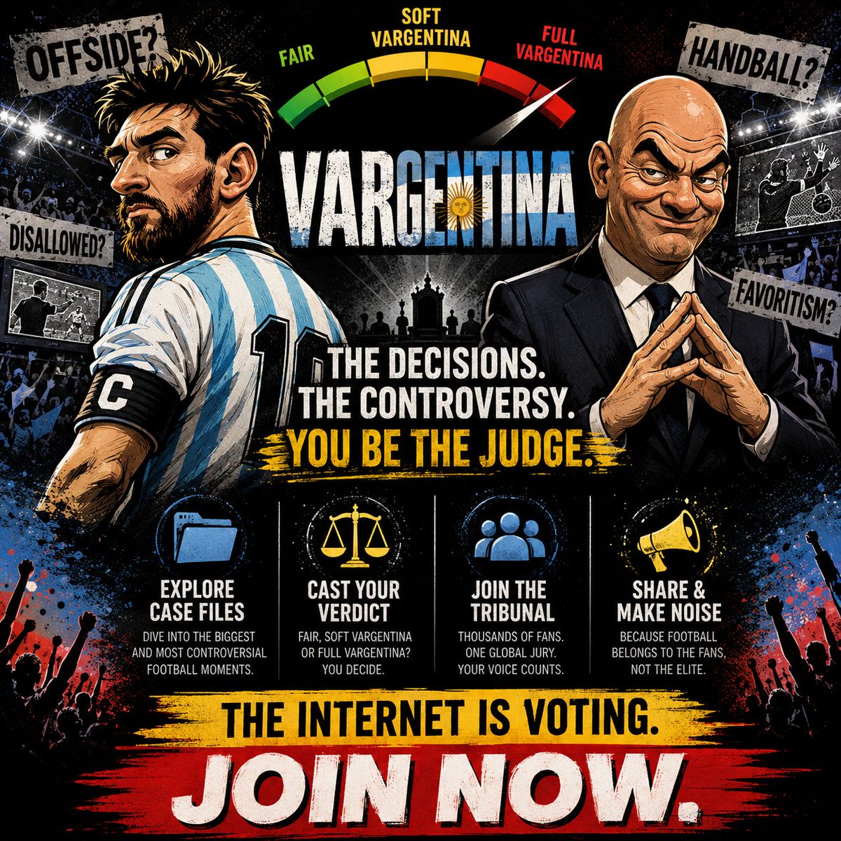 Vargentinanet's tweet photo. Was it football… or VARgentina? Argentina decisions. Internet verdicts. No accusations — just fan votes. Join the jury.