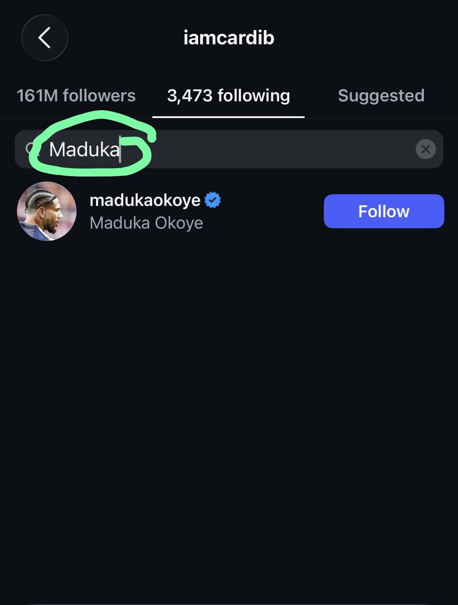 OkonNameti's tweet photo. Cardi B and Maduka Okoye are officially following each other on Instagram now. Something is definitely cooking. 👀🍿 https://t.co/iJpOtH0LA0
