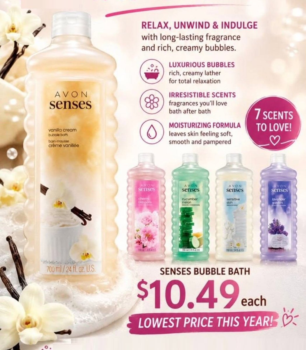 dharriswilliams's tweet photo. Your favourite Senses Bubble Bath is at its LOWEST PRICE OF THE YEAR - only $10.49 each!
- Rich, creamy bubbles
- Beautiful long-lasting fragrance
Which would you pick first?
Order online at https://t.co/Bf1Y1bT7UQ...
#bubblebathsale #avonbubblebath #avoncanada #edmontondeals https://t.co/9GaBPmvu4R