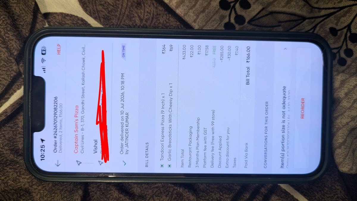 NotVidev's tweet photo. The downfall of @swiggy

1/3

@harshamjty I saw a ₹400 pizza on "Swiggy" for ₹99, advertised as 9 inches.

What showed up? Barely 6.5 inches.

The toppings? 2 tiny paneer cubes, 3 onion pieces, and 2 capsicum pieces. Easily the most disappointing pizza I've ever had. https://t.co/qvEQJA8UKK