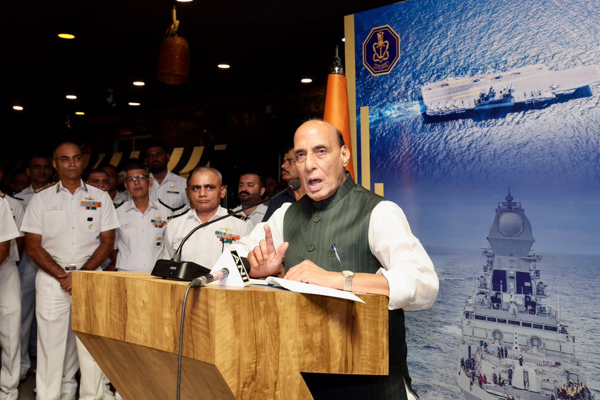 prodefencejammu's tweet photo. “India stands as the primary guarantor of peace and stability in the Indian Ocean Region,” said Raksha Mantri Shri @rajnathsingh while commending the Indian Navy for its steadfast role in protecting the nation’s maritime interests. He stressed the need for constant preparedness in view of evolving security challenges and reaffirmed the Government’s commitment to modernising the Defence Forces with world-class weaponry.

Read here: https://t.co/aTZ8GI50qN…

@DefenceMinIndia 
@SethSanjayMP 
@SpokespersonMoD 
@IndiannavyMedia 
@ANI