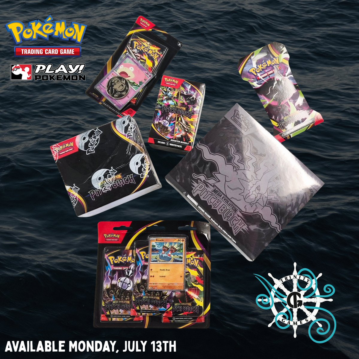 TrinityGamesLLC's tweet photo. Who's excited to explore the dark? We will have Pokémon TCG's expansion; Mega Evolutions: Pitch Black available at open, 2PM Monday, July 13th
Product is limited 1 of each unique item per person.

#trinitygamesllc #Pokémon #pokemontcg #cardshop #shoplocal https://t.co/7tB2daaNHd
