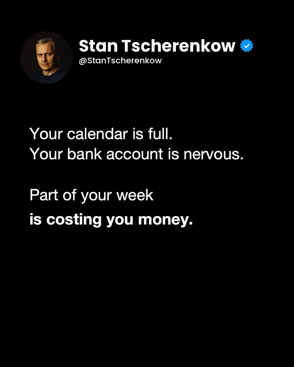 stantscherenkow's tweet photo. Your calendar is full.

Clients. Team messages. Small jobs that were supposed to take ten minutes. One more question that somehow still needs you.

From the outside, it looks like the business is moving.

Then you check the bank account and it still feels nervous.

That is the part people miss. A full calendar only proves there is work. It does not prove the work leaves enough money, creates capacity, or can move without the owner carrying every decision.

Some work pays the bills.

Some work takes the margin, the time, and the attention needed for the work that would actually move the business forward.

The hard question is not how to fit one more thing into the week.

It is which part of the week would disappear without making the business worse.

That answer usually tells you where the money is going.
