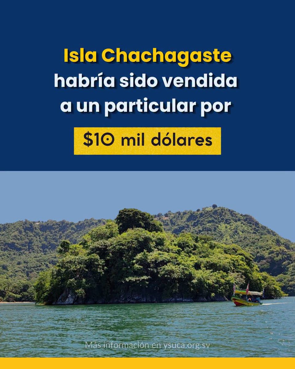 ElTrompudo2022's tweet photo. AHORA EN EL SALVADOR, EL PATRIMONIO NACIONAL SE COMPRA Y SE VENDE!

El Clan Bukele da el ejemplo: ya son dueños del Centro Histórico.

Entonces, sus gatos hacen lo que les da la gana. Ellos son la ley. La República ya no existe.

La isla Chachagaste, situada en el lago de Ilopango, fue vendida en julio de 2019 a un particular, el economista de nacionalidad italiana Carlos Lemus Daglio, por una suma de $10,000 dólares. Esta transacción desata un fuerte conflicto y debate jurídico en El Salvador debido a que las leyes y la Constitución establecen que los lagos e islas son bienes de uso público pertenecientes al Estado