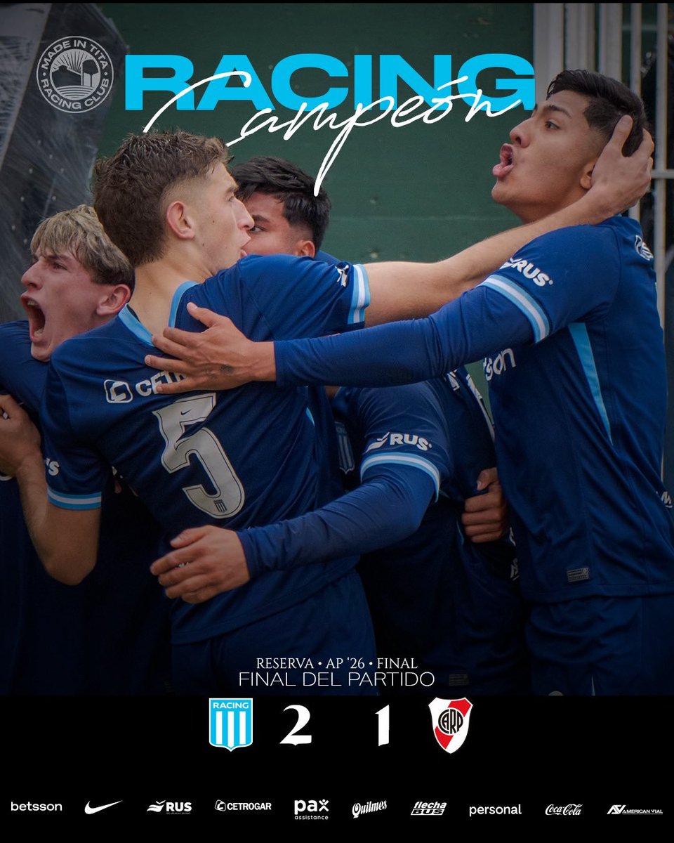 TendenciasDepor's tweet photo. "Racing"

Porque se coronó CAMPEÓN del Torneo RESERVA de la Liga Profesional por primera vez en 63 años tras derrotar a RIVER por 2-1 en la final. 

En el camino derrotó a INDEPENDIENTE por cuartos de final y a VÉLEZ en semifinales. https://t.co/2Ya77yEMNT