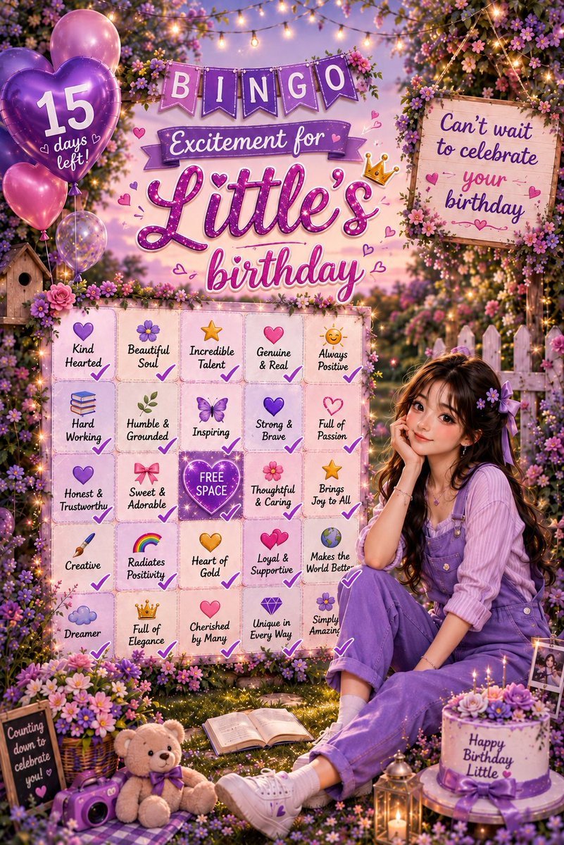 Armalian128's tweet photo. Bingo card completed- every box is ticked✅♥️ Each one feels like a perfect match for @darshup202 like sweet, caring, humble etc.♥️
The countdown is on & the excitement keeps growing. Can't wait to celebrate your birthday🎂♥️
#HappyBirthdayLittle #15DaysToGo #CountdownBegins 💖🥳 https://t.co/Rr2Jq3gcV7