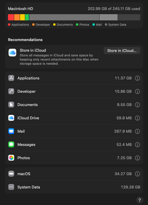 iamvikasmoond's tweet photo. @AppleSupport 129gb system storage in macOS 27 https://t.co/AvoxcnY76Y