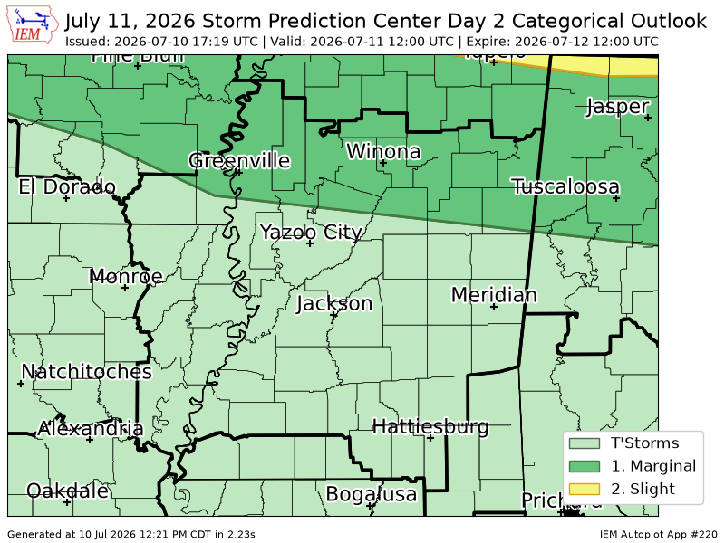 ArkLaMissWX's tweet photo. #SPC issues Day 2 Marginal Convective Risk at Jul 10, 17:19z for JAN https://t.co/anuQAUtKi7 https://t.co/txncYev8Bi
