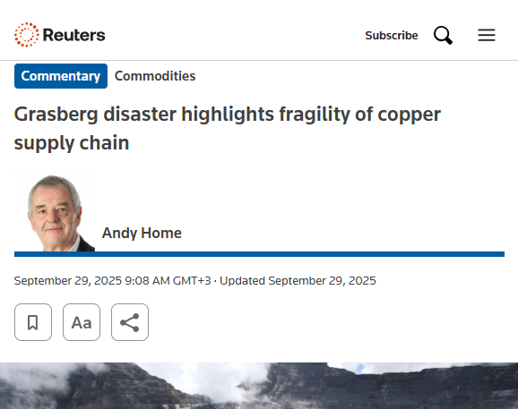 MdZaydul's tweet photo. Most people are watching the copper price. Iโm watching what is breaking underneath it.
Grasberg delayed its full restart from 2027 to 2028 after production guidance was cut by 35%.
Kamoa-Kakula is still recovering from flooding and dealing with sulfuric acid shortages. J.P. Morgan estimates those acid constraints affect around 15% of global copper production.
That is the messy reality behind a metal trading near record levels.
For me, this strengthens the $NRED thesis. Wilmac is early, but MetalCore gives NovaRed a way to work smarter before drilling by combining historical reports, geochem, mineral occurrences and geophysics into a cleaner target map.
Supply is getting disrupted in the real world. Better exploration cannot wait.
Not financial advice. Charts donโt wait for permission.