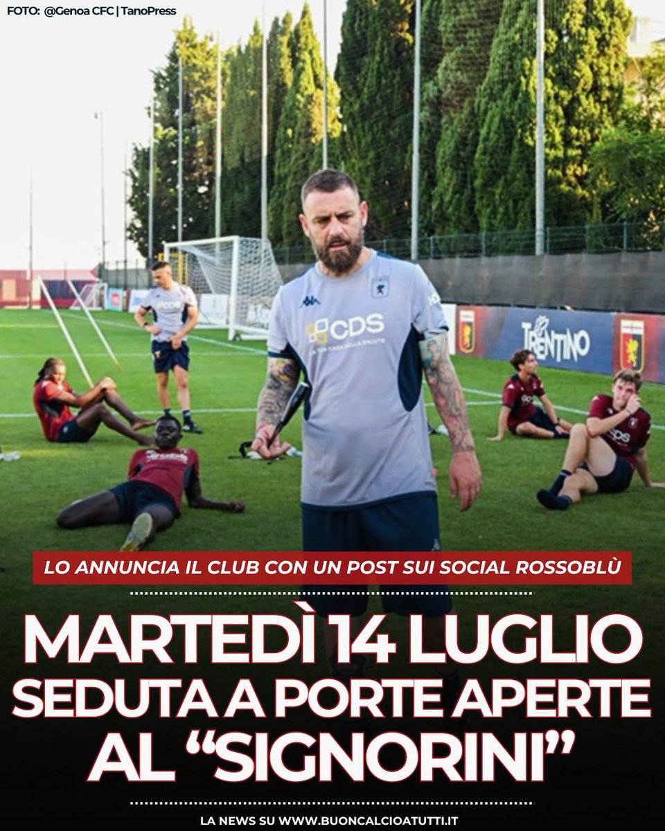 buoncalcio's tweet photo. 📣🔴🔵 𝐐𝐔𝐈 𝐏𝐄𝐆𝐋𝐈 | Martedì 14 luglio allenamento a porte aperte al “Signorini”
🔗 Leggi la notizia su https://t.co/3F0Xxz24Bn
➡️ #DeRossi #SerieA #Genoa #DeRossi #DDR https://t.co/7xpZWvsU3V