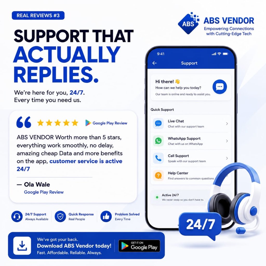 eludayo_1's tweet photo. I've seen a lot of VTU apps, but the reviews on ABS Vendor stand out.
If you need affordable data and fast wallet funding, it might be worth trying.
📲 https://t.co/y653EMLgGJ
🌐 https://t.co/WL4LpFLUzS
📣 https://t.co/S21W2k2kka https://t.co/QCktaPQgvN