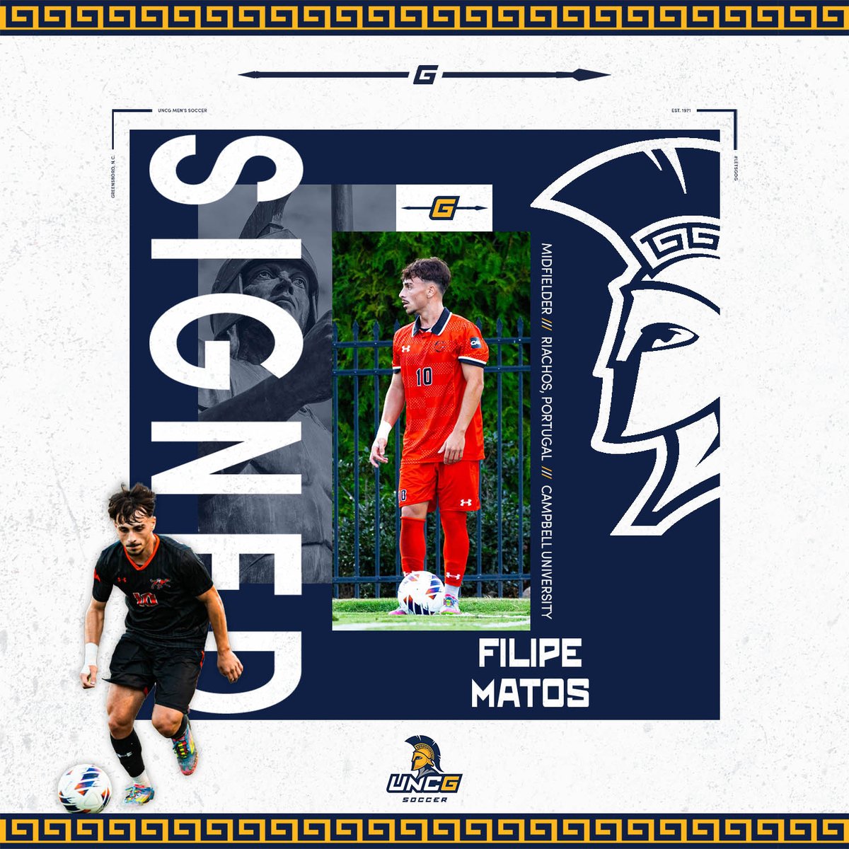 UNCGsoccer's tweet photo. We are excited to welcome Filipe Matos to the Spartan Family! ⚽️
Filipe hails from Riachos, Portugal! 🇵🇹
#letsgoG https://t.co/KyVsC2SfBU