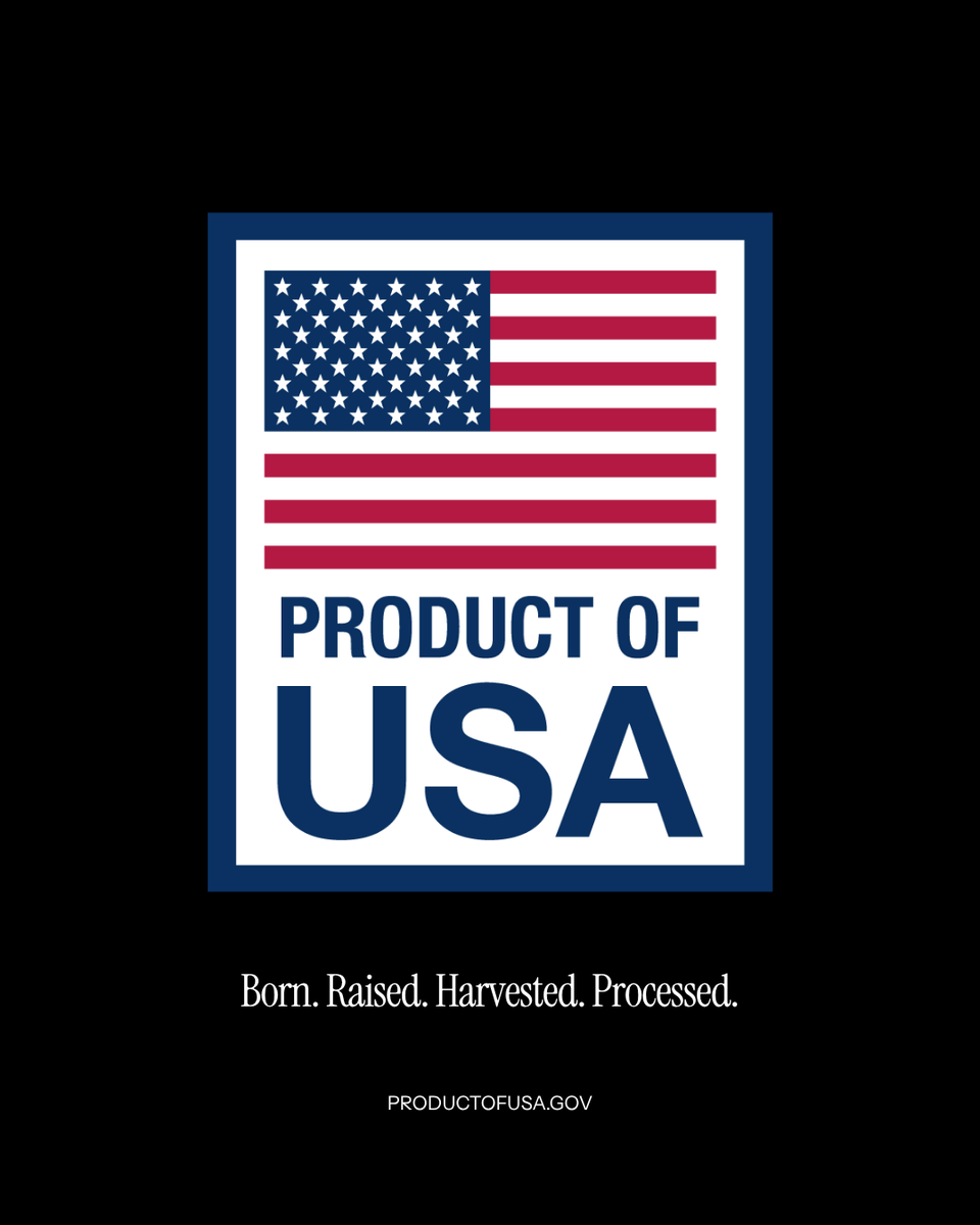 SecRollins's tweet photo. The Product of USA label means EXACTLY what it says. 

Born. 
Raised. 
Harvested. 
Processed.

All in the United States. The standard is clear. 

If your products meet this standard, join the Product of USA movement and learn how to use the label at ➡️ 
https://t.co/6NB0l1cGhW https://t.co/idi3HkHhI4