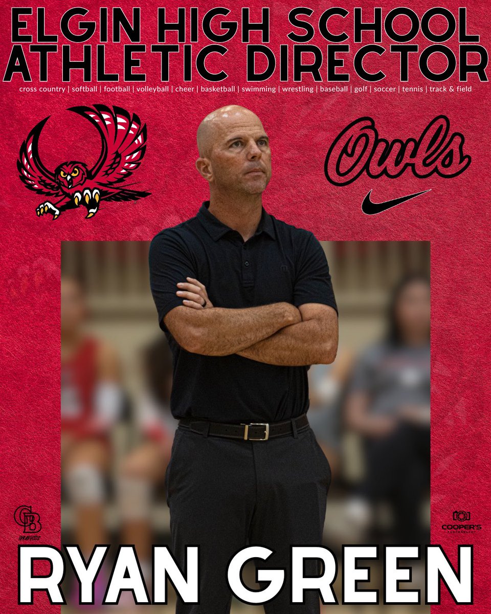 gb_graphics25's tweet photo. JUST ANNOUNCED ‼️

Ryan Green has been named Elgin High School Athletic Director! 

Congrats to Coach Green!

-Elgin Public Schools Athletics

Picture creds: Caden Cooper

‘Sko Owls 🦉 https://t.co/Jkgu9P9fdl