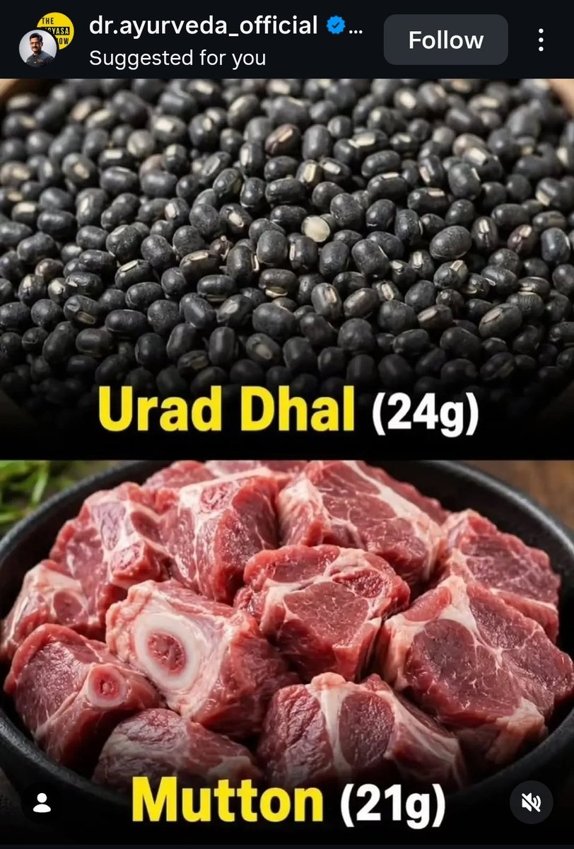 RationalDesk's tweet photo. What a ridiculous comparison. I challenge Dr. Ayurveda(who isn't a real Doctor) to eat 150–200g of urad dal in one sitting,the same quantity of urad dal as someone would comfortably eat of mutton. Let's see how that goes. https://t.co/lP8nHF6VmN