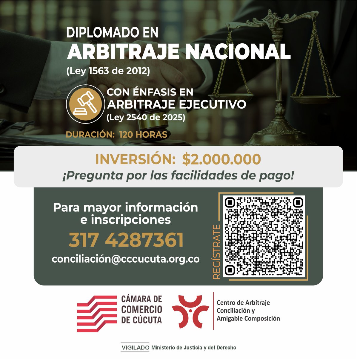 cccucuta's tweet photo. ⚖️Actualiza tus conocimientos con el Diplomado en Arbitraje Nacional, con énfasis en Arbitraje Ejecutivo, organizado por nuestro Centro de Arbitraje, Conciliación y Amigable Composición . Contaremos con expertos de trayectoria regional y nacional. 

📲¡Inscríbete! https://t.co/RHVqsxIWYg