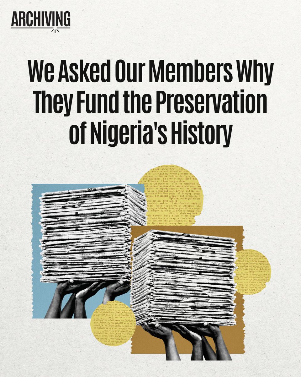StartArchiving's tweet photo. Every newspaper that disappears is a piece of Nigeria's memory we may never get back. Preserving our history happens because people decide it's worth protecting.

If you believe Nigeria's past should remain accessible to everyone, become an https://t.co/fC0pNfUvGS Member today. https://t.co/oHP1wRM0PH