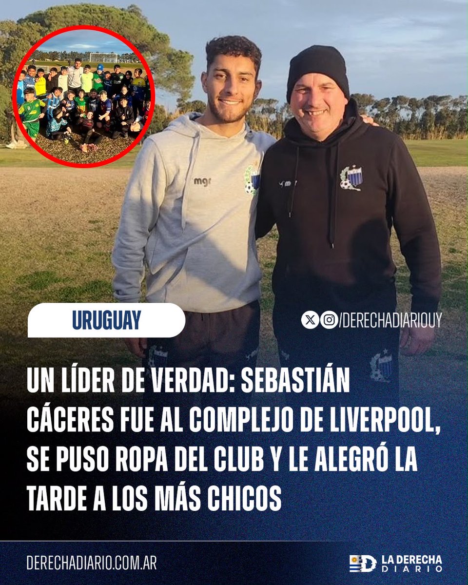 DerechaDiarioUY's tweet photo. 🇺🇾 | UN LÍDER DE VERDAD: El defensa de la selección, Sebastián Cáceres, de los pocos futbolistas uruguayos que tuvo un buen mundial, fue de visita al complejo de Liverpool, se puso la ropa del club y le alegró la tarde a los más chicos. https://t.co/q0GhKbRmw9