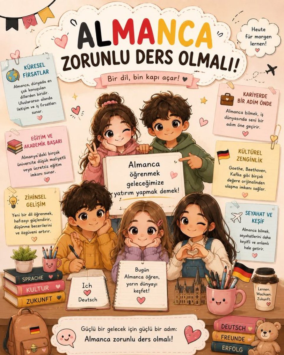 sedatcam43's tweet photo. Bir öğrencinin geleceğe hazırlanırken farklı dillere ulaşabilmesi, eğitim sistemimizin en değerli kazanımlarından biridir. Almanca öğretiminin güçlendirilmesi, öğrencilerimizin yarınlarına yapılacak önemli bir yatırımdır.
@AbbasGucluTR @Yusuf__Tekin @meb_ogm
#AlmancaZorunluOlsun https://t.co/uPklnHxvak