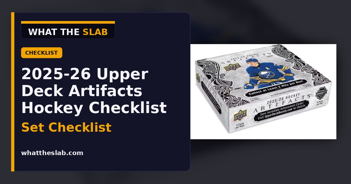 whattheslab's tweet photo. 2025-26 Upper Deck Artifacts Hockey checklist is live: 2,144 cards, 99 sections, sold comps, and listing links.

🔖 Save this checklist for set-building

#SportsCards #TheHobby https://t.co/7voSuV5Mfi
