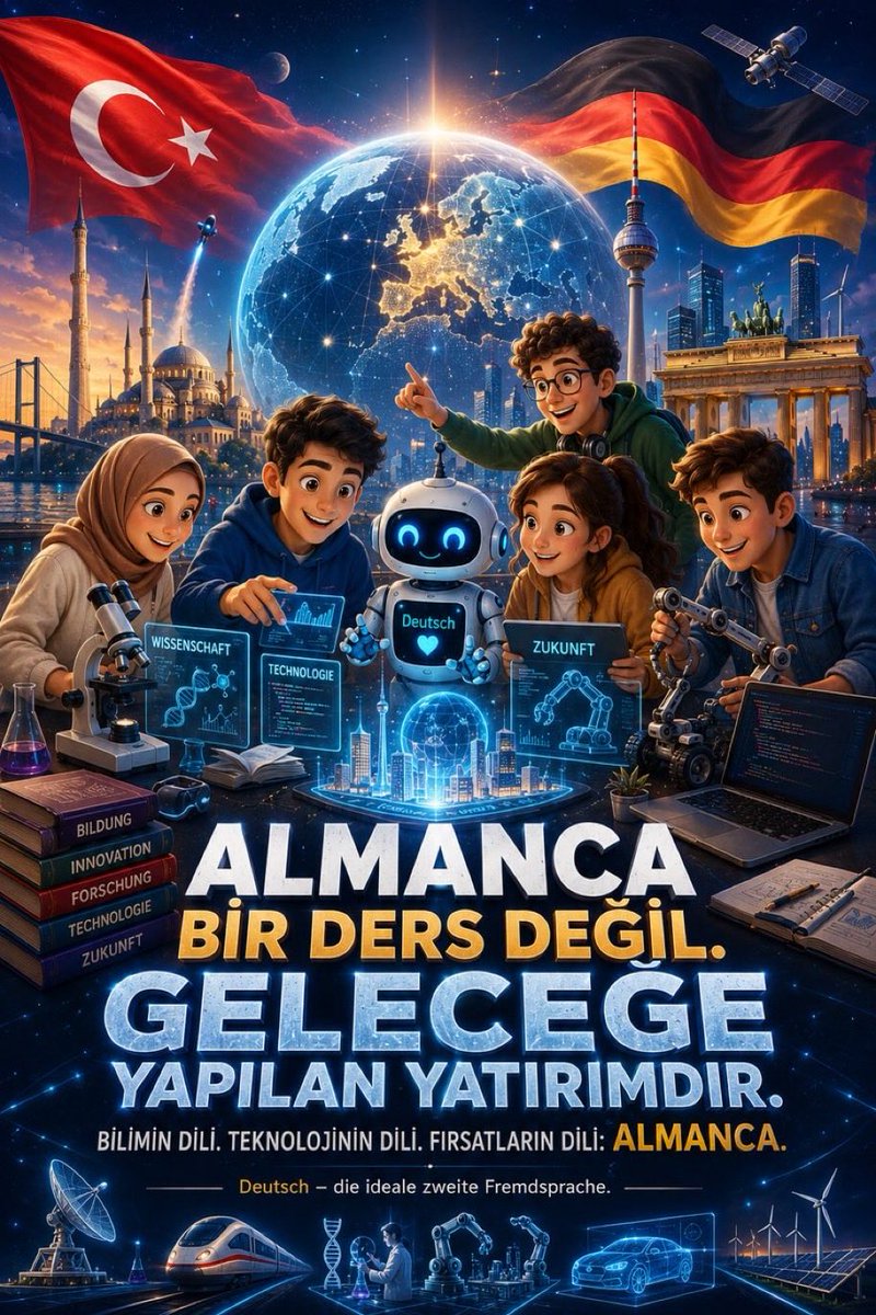 AdanirYasemin's tweet photo. @rszdry @Yusuf__Tekin Yabancı dil öğrenmek yalnızca kelime öğrenmek değildir; farklı kültürleri anlamak, empati kurmak ve dünyaya daha geniş bir pencereden bakabilmektir. Almanca yeniden ortak ders olmalıdır.
@tcmeb @mebabdigm @cftcblnt @meb_ttkb @RTErdogan 
#AlmancaZorunluOlsun https://t.co/4W1teKZjce