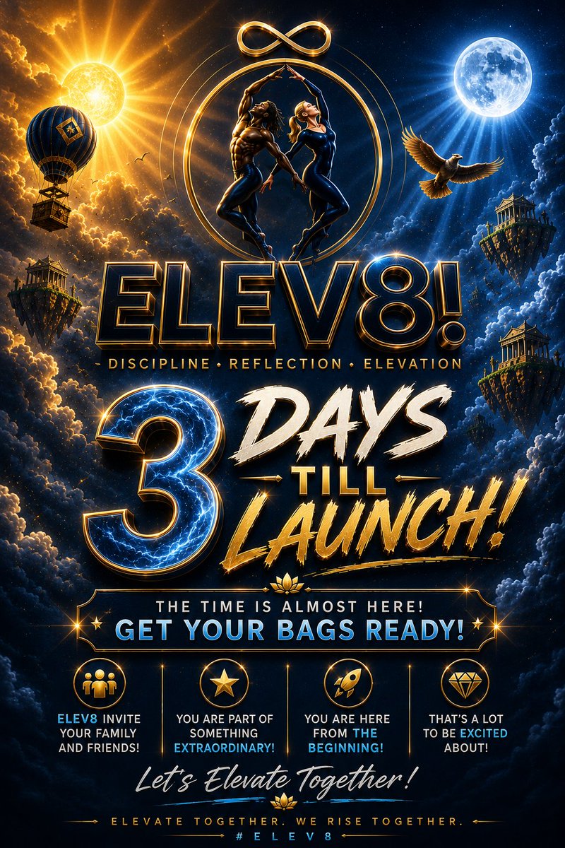 0x_warith's tweet photo. 3 DAYS TO LAUNCH.

Most people will discover $ELEV8 after the charts start moving.

By then, they'll think they found an opportunity.

The truth is, the opportunity is right now.

Every strong community begins long before launch day. It starts with people who believe in the vision before the rest of the market catches on. People who show up, contribute, learn, and build together.

That's exactly what's happening here.

While others are busy chasing the next trend, we're building something that lasts. A community rooted in discipline, growth, purpose, and the belief that success isn't just about numbers, it's about the people behind them.

Launches create attention.

Communities create longevity.

In just 3 days, we'll take the next step together.

If you've been watching from the sidelines, this is your sign to stop watching and start building.

Join the movement.
Meet the community.
Be part of the foundation before the doors open to everyone else.

📍Telegram: https://t.co/TfApweaQxu

Follow @Elev8ToDate for updates as we count down to launch.

This isn't just another memecoin.

This is ELEV8.

3 days.
One movement.
One mission.

Who's ready to Elev8? ⚡🚀

#ELEV8 #Memecoin #Solana #Crypto #Web3 #CommunityFirst