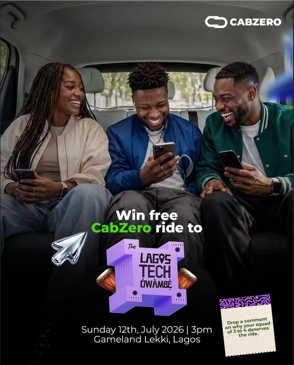 cabzero_ng's tweet photo. Coming to The Lagos Tech Owambe with your friends?
Tell us why your group deserves a FREE CabZero ride to the event.
Here is how to enter:
✅ Comment on this post on behalf of your group of 3-4 friends
✅ Get your friends to engage with your comment https://t.co/XoGm78shth
