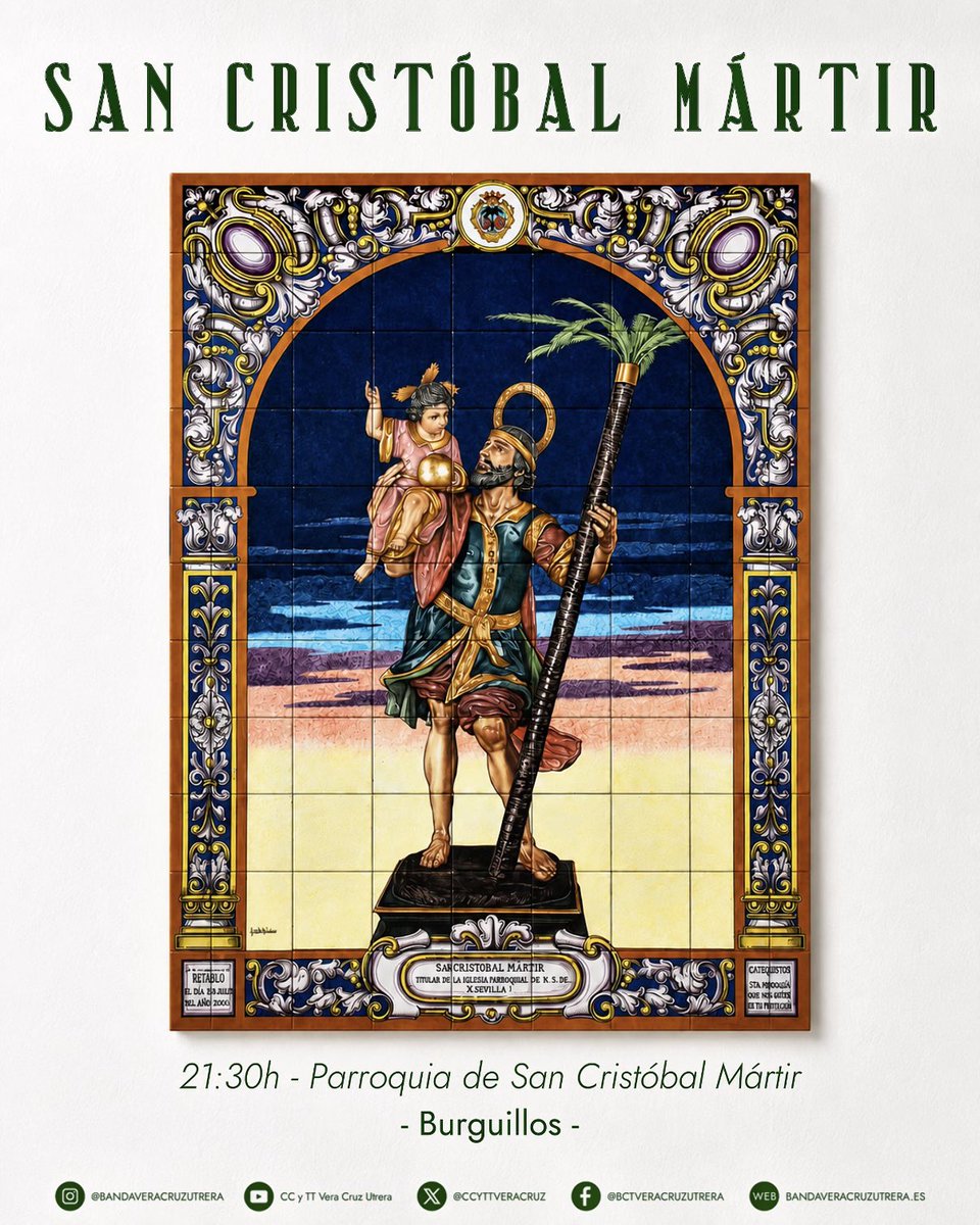 ccyttveracruz's tweet photo. | 𝐀𝐂𝐓𝐔𝐀𝐂𝐈𝐎́𝐍 | • Mañana acompañaremos a San Cristóbal Mártir, patrón de Burguillos.

📍 Parroquia de San Cristóbal Mártir.
🕑 21:30h.

🎺🥁 𝙎𝙪𝙚𝙣𝙖𝙐𝙩𝙧𝙚𝙧𝙖 https://t.co/VLhEfOdQYI