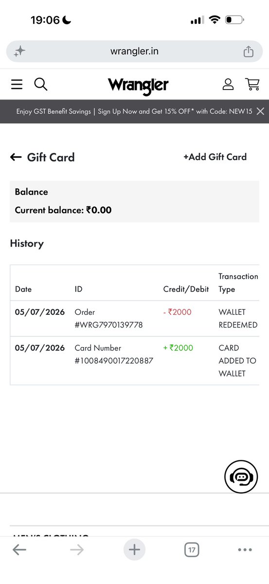 thisiskaran09's tweet photo. Hey @Wrangler, my order WRG7970139778 was cancelled by your India team without any prior notice. Only received a partial credit card refund. My ₹2,000 Gift Card balance + remaining card amount is still missing. Support team is completely ignoring emails. Please resolve this! https://t.co/OHlgMSAJTB