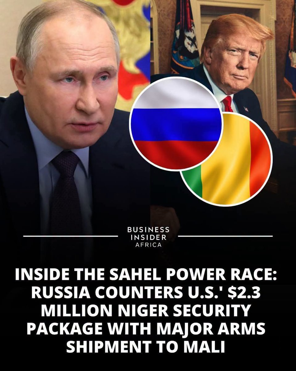 beyondB_DAG's tweet photo. The U.S. and Russia are intensifying their rivalry in Africa's Sahel, with both countries increasing security involvement in the region.
Russia recently sent a major naval-backed arms shipment to Mali to support the Malian military against local militant groups.

Russia's military engagement, now jointly done by the Africa Corps and Malian FAMa, includes direct combat support and has expanded as West African countries pivot away from Western partners.

The U.S. in contrast, announced a $2.3 million security package for Niger to bolster border security and counterterrorism.

The difference between the two parties is that the Saheleans love Russia and President Putin,  but the same can't be said about the US and its European partners.