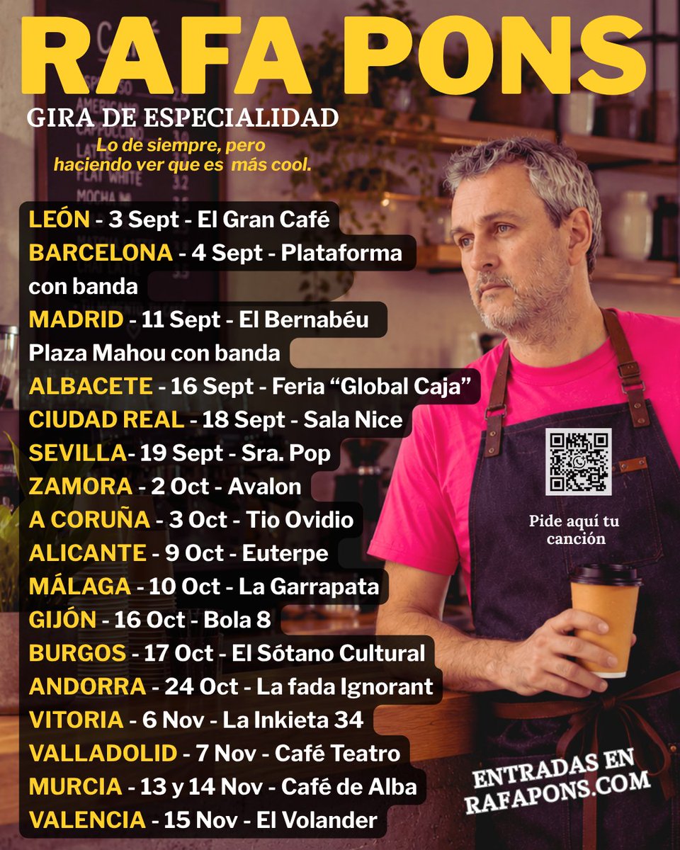 Rafa_Pons's tweet photo. GIRA DE ESPECIALIDAD - OTOÑO 2026
Lo de siempre, pero haciendo ver que es más cool ;)
LEÓN, BARCELONA, MADRID, ALBACETE, CIUDAD REAL, SEVILLA, ZAMORA, A CORUÑA, ALICANTE, MÁLAGA, GIJÓN, BURGOS, VITORIA, VALLADOLID, MURCIA y VALENCIA
Toda la información en https://t.co/H3iBuCaMUi https://t.co/rRveQnQSIP