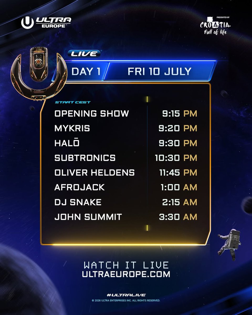Festseasonmedia's tweet photo. #ULTRALIVE presents Ultra Europe
Timetable

July 10 https://t.co/3wvDb3dKlg