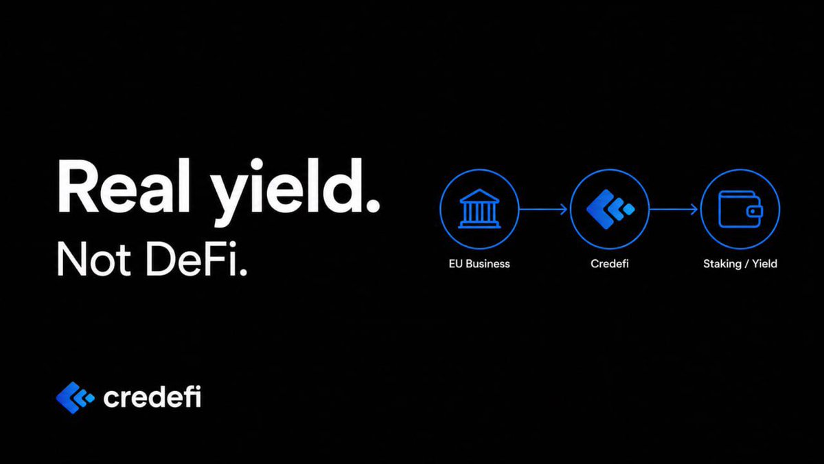 CredefiOfficial's tweet photo. Most DeFi yield comes from one place: other people's money rotating in.
Credefi yield comes from somewhere different.

Real businesses. Real collateral. Real interest payments.

When an EU SME takes out a loan on Credefi, they put up verifiable assets to back it — not a token, not a whitepaper. Physical collateral.
They pay interest every month. That interest is what makes its way to xCREDI stakers as rev share.

The $2M currently active on the platform isn't a number sitting on a dashboard. It's 2 million euros of principal being repaid, with interest, by actual companies.

That's what "Real World Asset lending" means in practice.

Want to know how xCREDI staking fits into this cycle? Drop your questions below 👇