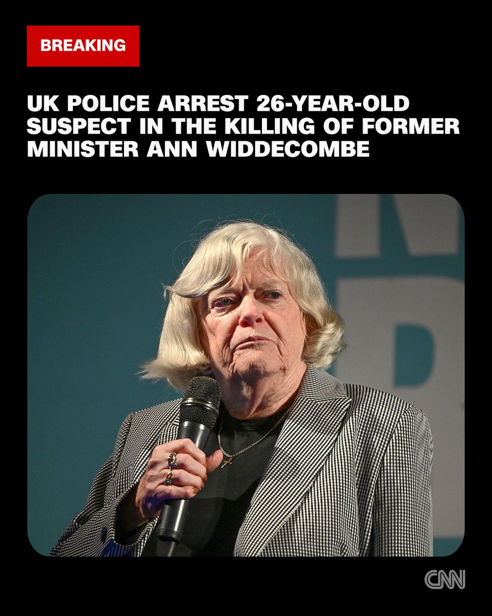 cnnbrk's tweet photo. A suspect has been arrested on suspicion of murder in the death of former UK government minister Ann Widdecombe, police say
https://t.co/ulM62ifsAq https://t.co/x4HdujLB0r