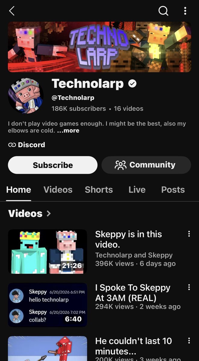 VaguePostSlayer's tweet photo. Technoblade was a Minecraft YouTuber that passed away from Cancer (Metastatic Sarcoma) back in 2022

The YouTuber this post is referring to is “Technolarp” (LARP = live action roleplaying) . He pretends to be Technoblade with a voice changer; which is seen as disrespectful (Technoblade’s Dad doesn’t know how to feel about it)

Technolarp seems to be closely affiliated with another Minecraft YouTuber named “Skeppy”