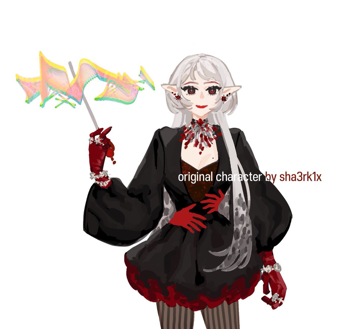 sha3rk1x's tweet photo. I’ve always wanted to design a vampire oc for arknights, then stumbled upon the “echolalia” symptom name and thought “oh, that sounds just like an arknights codename!” so this lady was born from a single word and turned into a love letter to 90s high fashion 🥰 #oc #arknights https://t.co/K9uca4Qpdc