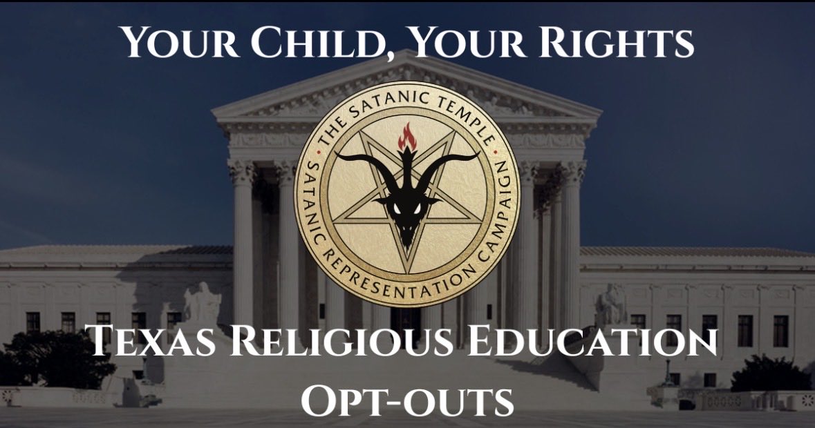 satanic_temple_'s tweet photo. TST’s Satanic Representation Campaign is actively finalizing specific opt-out resources and frameworks to help TX families push back against this unconstitutional overreach. Want to protect your child's autonomy and start the opt-out process? Contact: SRC@thesatanictemple.org. https://t.co/hajyJlS3BJ