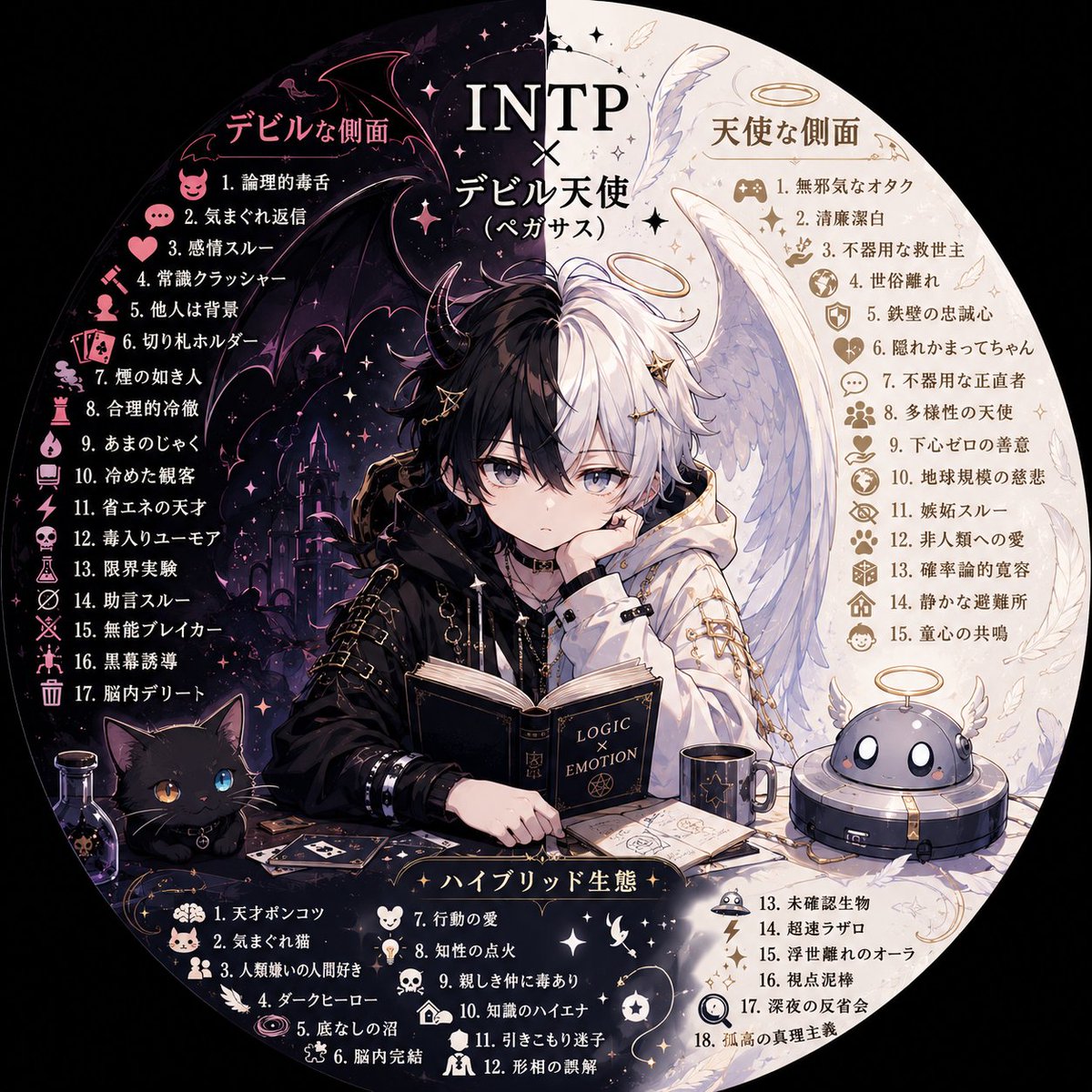 nqgooooo3's tweet photo. 新旧の流行り分析(動物、MBTI、ラブタイ��)結果をチャッピーにかけたら、なかなかセンスの良い画像を作ってくれた気がする https://t.co/1KS1rUGzz0