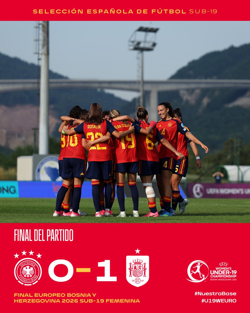 SEFutbolFem's tweet photo. 🏁 ¡FINAL EN SARAJEVO! ¡ESPAÑA SUMA SU 𝗢𝗖𝗧𝗔𝗩𝗢 𝗘𝗨𝗥𝗢𝗣𝗘𝗢!

🇩🇪 0-1 🇪🇸 | 90+4’

#U19WEURO | #NuestraBase https://t.co/n2acniW5K2