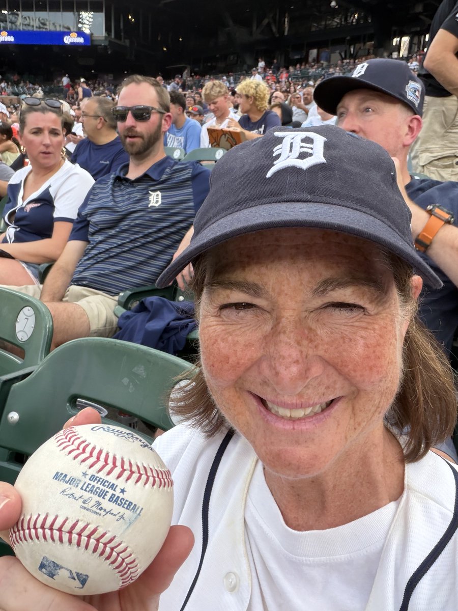 BarbMcQuade's tweet photo. Went to see the red hot Detroit @Tigers win again last night, and caught a ball. Great night all around! (Didn’t even have to wrestle any toddlers to get it, though I was prepared to do so if necessary.) https://t.co/5SsTnHKVZd