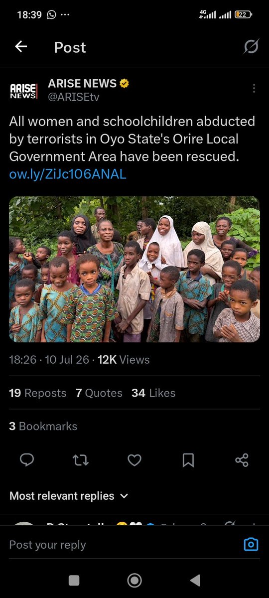 Alechenu_D's tweet photo. I hate how the news reads; as much as I am happy about their return, let emphasis be placed on how it happened.

Rather than saying "Rescue", I think it should be "The women and school children abducted have been set free by the terrorists."
#Orire
#Oyo 
#AbductedSchoolChildren https://t.co/8iIBkmjyJD