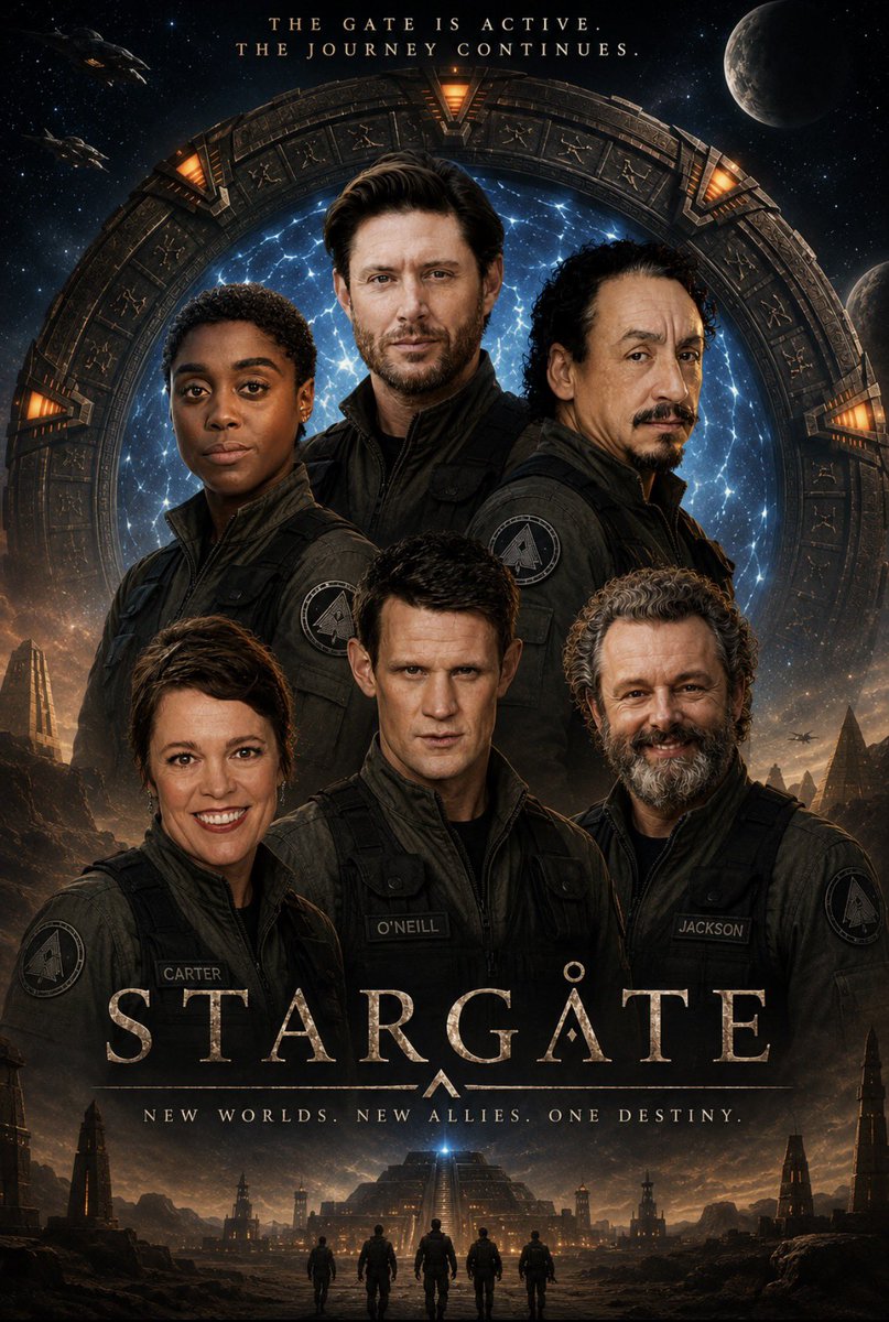 bmgpm's tweet photo. If a new Stargate series or film ever becomes a reality, this would be my dream cast.

⭐ Jensen Ackles
⭐ James Bryhan
⭐ Matt Smith
⭐ Lashana Lynch
⭐ Olivia Colman
⭐ Michael Sheen

What do you think?

@BaronDestructo @AmazonMGMStudio  @Netflix @JeffBezos

#savestargate https://t.co/N83vSMiuiE