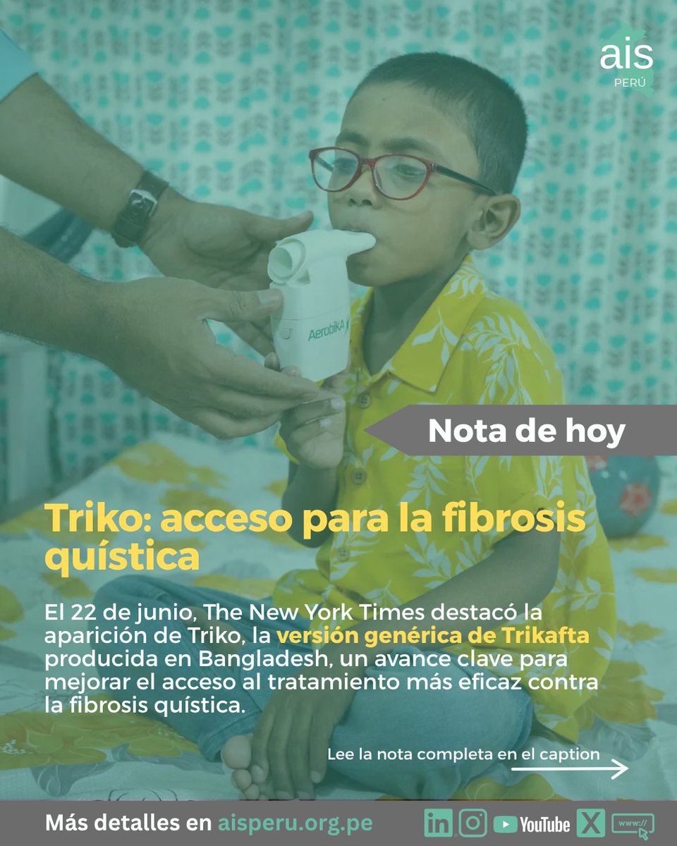 aisperu_org's tweet photo. 💊 La aparición de Triko, versión genérica de Trikafta producida en Bangladesh, abre una oportunidad histórica para ampliar el acceso al tratamiento más eficaz y reaviva el debate sobre propiedad intelectual y equidad en salud.

📖 Lee la nota completa: https://t.co/4gqFg5sDid https://t.co/tg9rrkpwwU