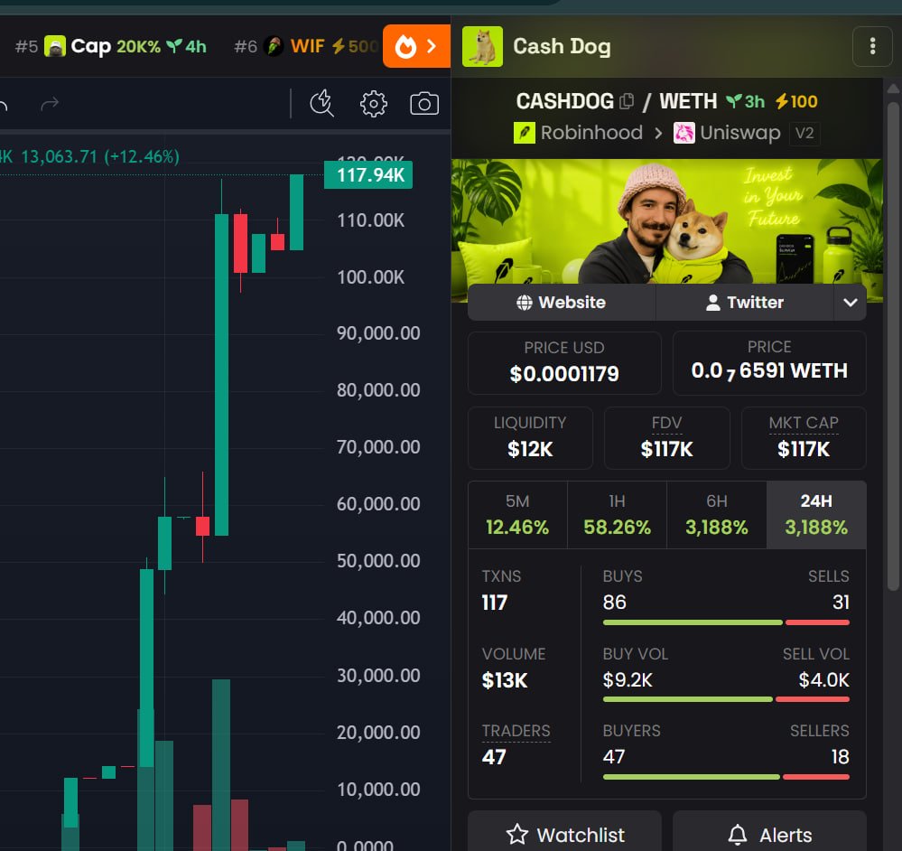 CASHDOGDOG's tweet photo. 100X BOOST ⚡️⚡️🔥🔥 @RobinhoodCrypto 

200K NEXT 1M SOON🪶🐶🐶🐶 $CASHDOG
https://t.co/D4jeG9KUrI https://t.co/tYxa8jZz4S