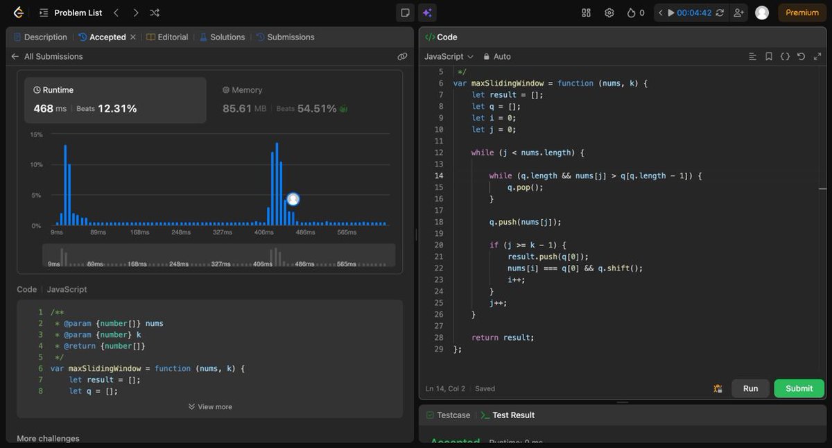 ArjunReactpanda's tweet photo. π Day 13/365 β DSA
β
Solved LC 239 β Sliding Window Maximum
π‘ Today's learning:
Explored the Monotonic Queue (Deque) pattern
#365DaysOfCode #LeetCode #DSA #SlidingWindow #Deque #NamasteDev #JavaScript #CodingJourney https://t.co/DIzDynGkn5