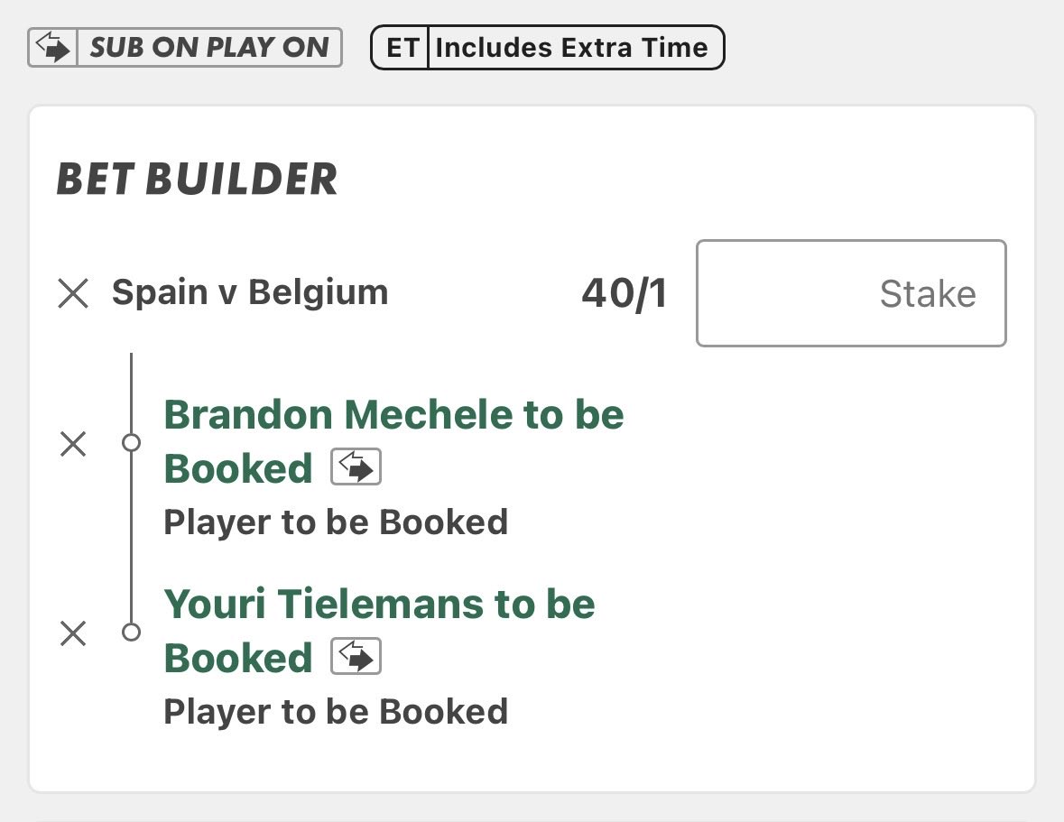 bettingvillage's tweet photo. Spain v Belgium 🟡🔴

The first one is over 80/1 with the 50% boost on SBK if you opt in (min 4 selections) 

The link for that is on the tweet below 👇🏼

18+ gambleaware https://t.co/k0AvbLWO38