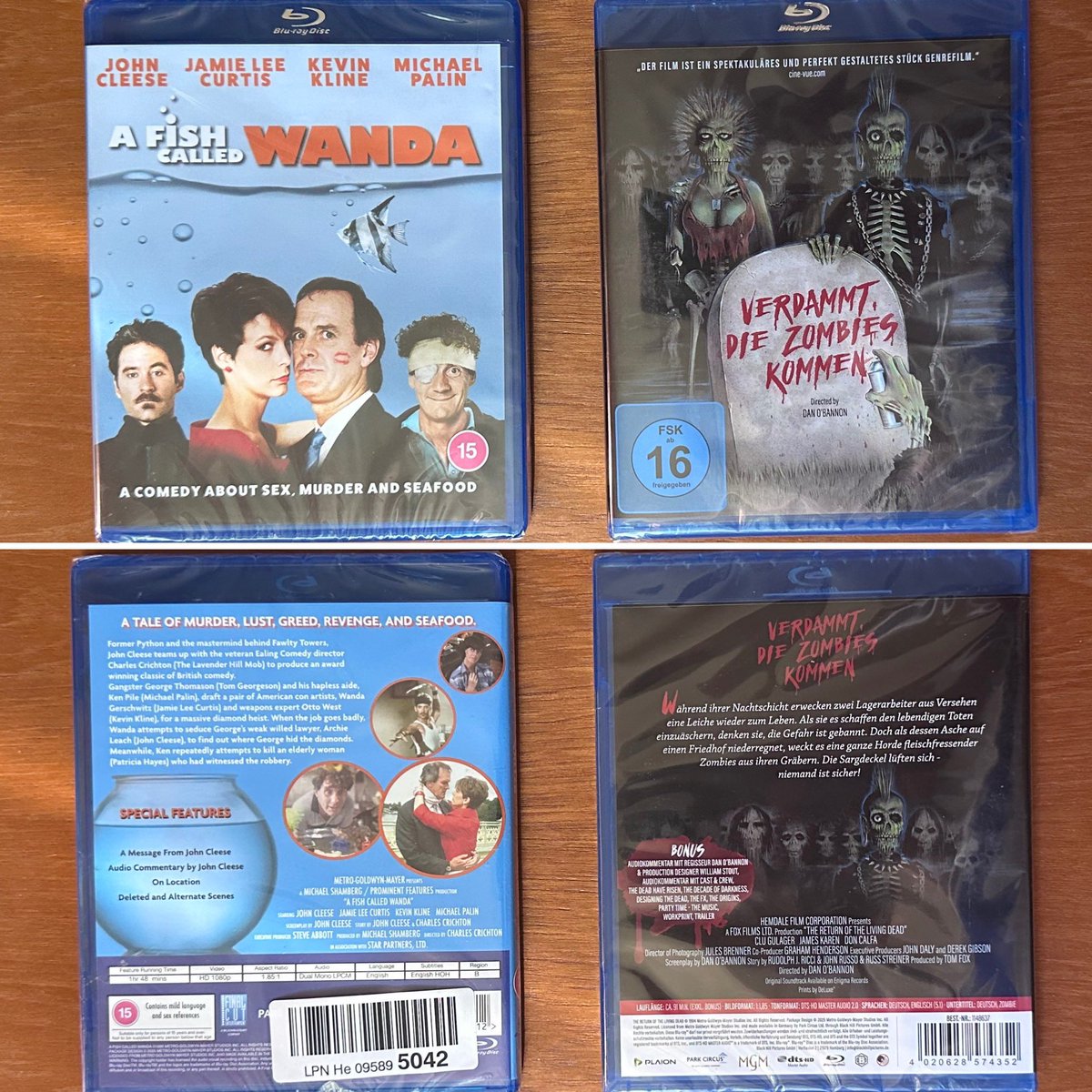 s77tux's tweet photo. #LatestAdditions to my #BlurayCollection: classic caper comedy #AFishCalledWanda and German release of cult zombie horror #TheReturnOfTheLivingDead… #Bluray #PhysicalMedia #KeepDiscsAlive https://t.co/Ue72qxBOyh