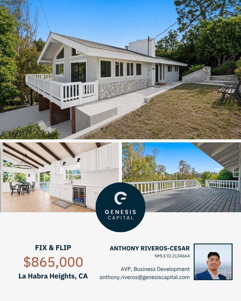 genesis_capital's tweet photo. Loan Amount: $865,000
Asset Type: Single-Family Residence
Loan Type: Fix-and-Flip
Market: La Habra Heights, CA

For renovation and value add opportunities requiring structured capital aligned to defined scope and execution timing, submit your next deal to Genesis Capital. https://t.co/B0u40Vi7S4