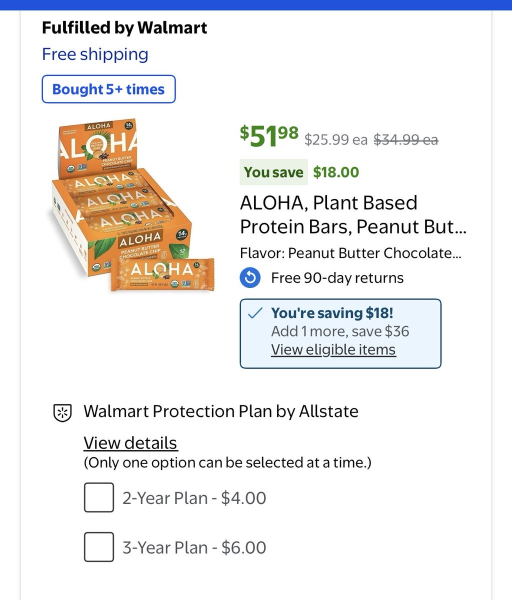 sheridanhug's tweet photo. why would Walmart offer a 3 year protection plan on protein bars https://t.co/m4FwAFawkC